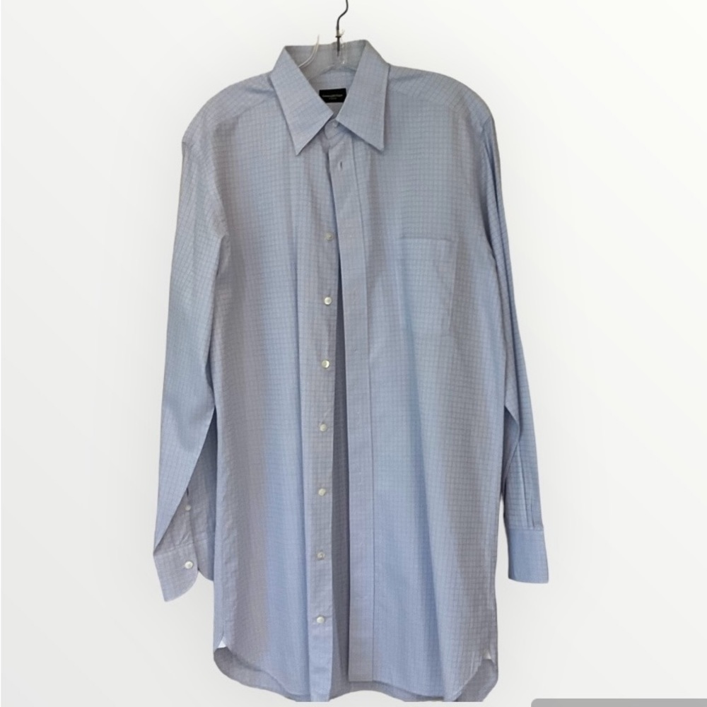 Ermenegildo Zegna Su Misura 100% Cotton Long Sleeve Button Down White w/blue  XL